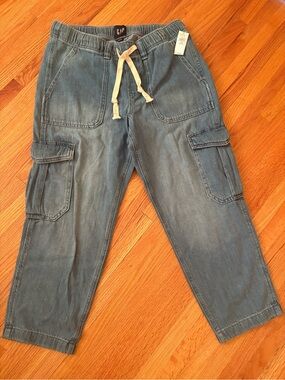 GAP Blue Denim Cargo Jeans with Cream Drawstring